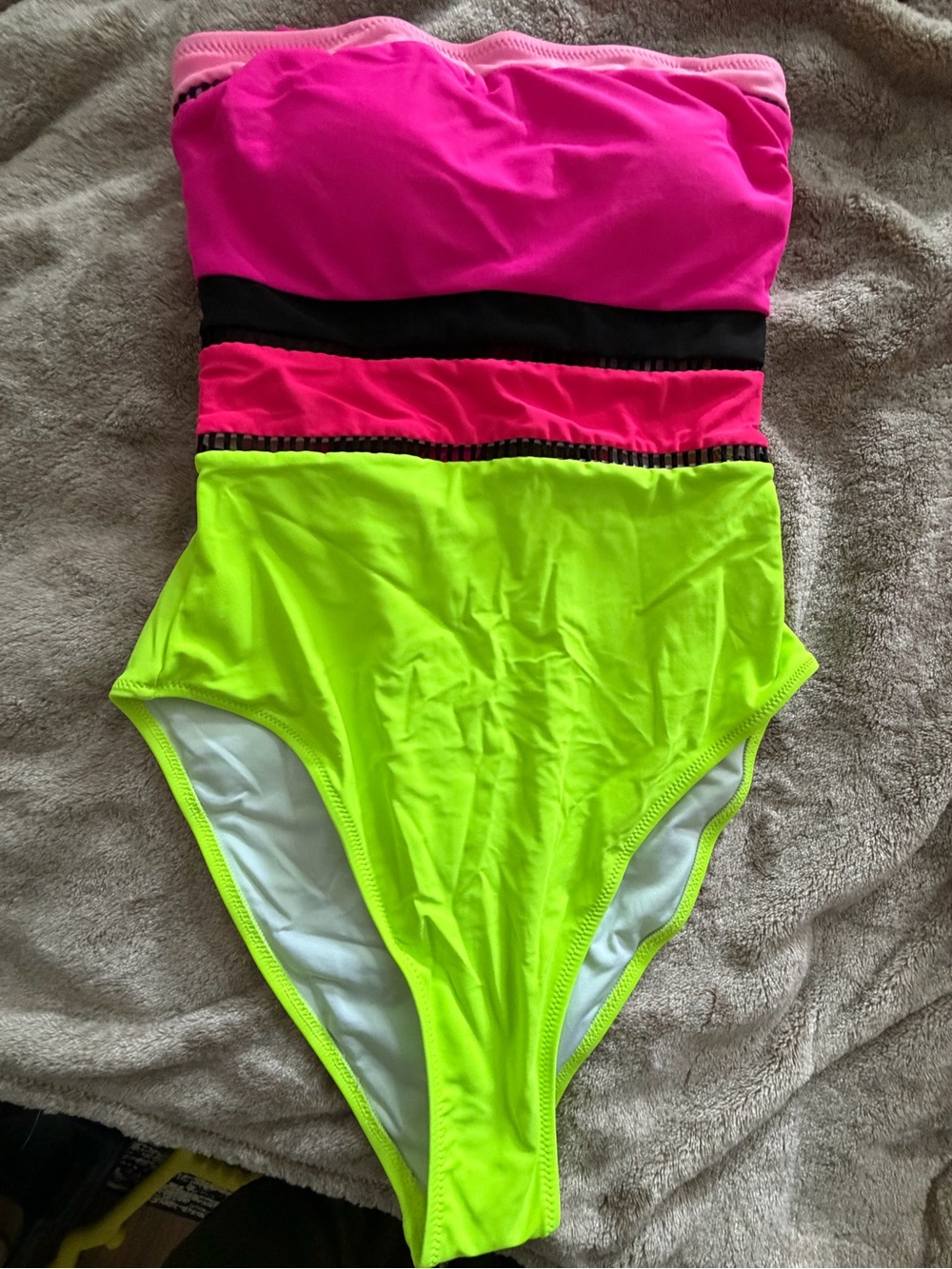 Bandeau cutout Neon Pink and Yellow Colorblock One-Piece Swimsuit